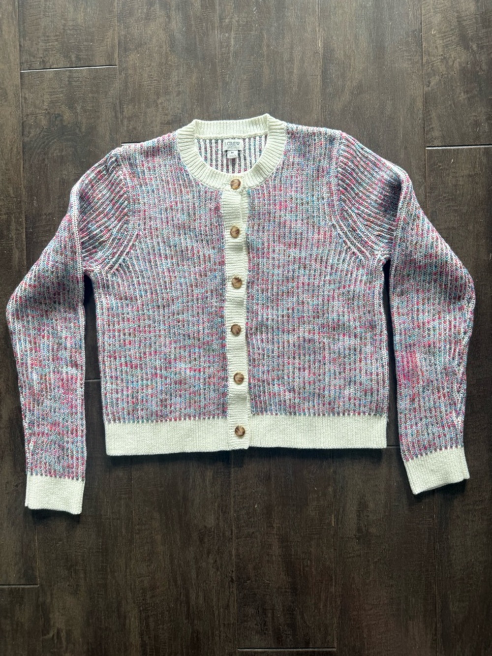 J.CREW Multicolor Ladder-Stitch Lady Cardigan Sweater Button Accent NWOT Size M